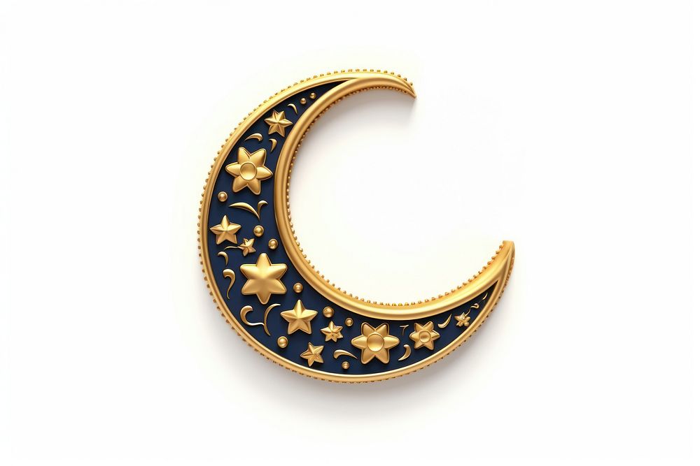 Waning crescent jewelry gold white background. AI generated Image by rawpixel.