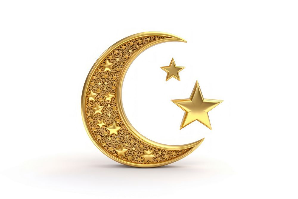 Waning crescent gold star white background. AI generated Image by rawpixel.