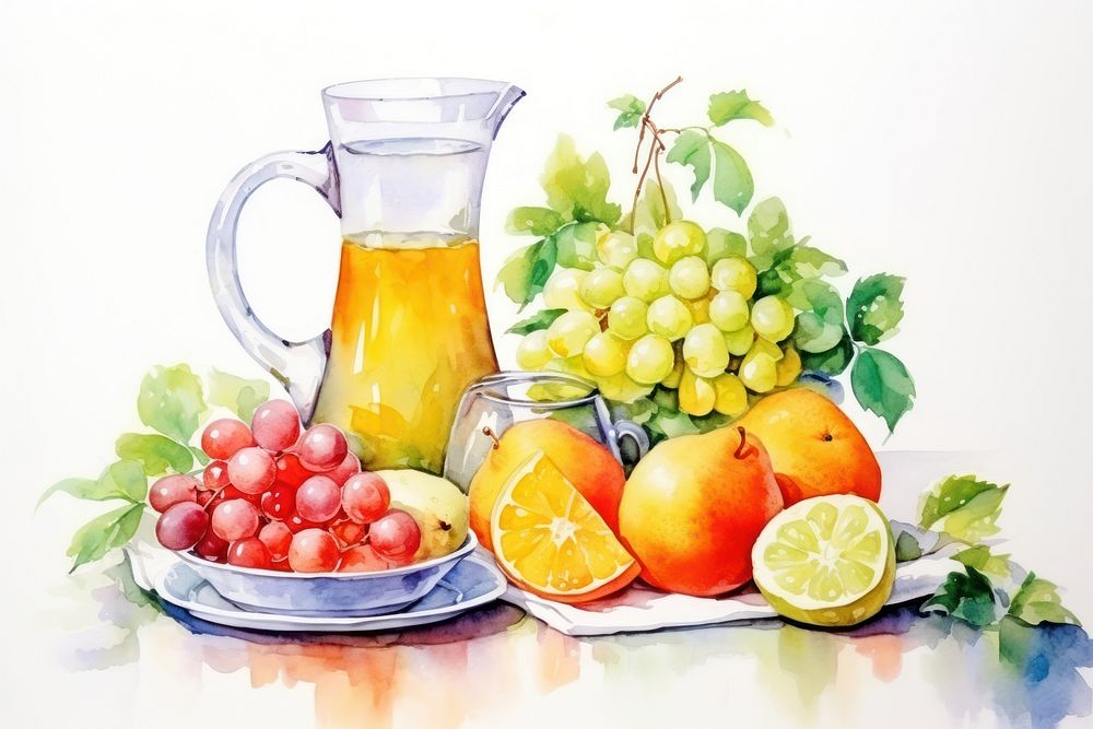 Fruit still life pear jug painting. AI generated Image by rawpixel.