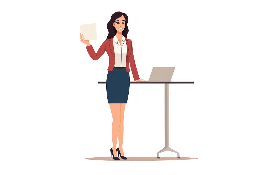 Female office worker presenting standing computer table. AI generated Image by rawpixel.