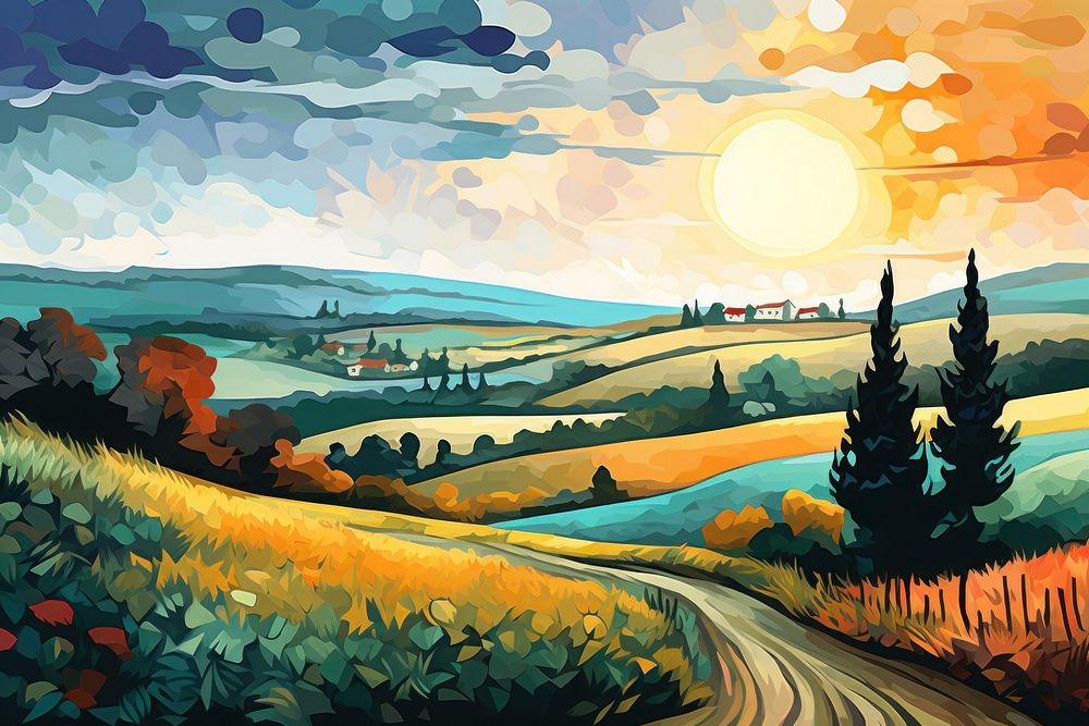 Countryside landscape outdoors painting nature. AI generated Image by rawpixel.