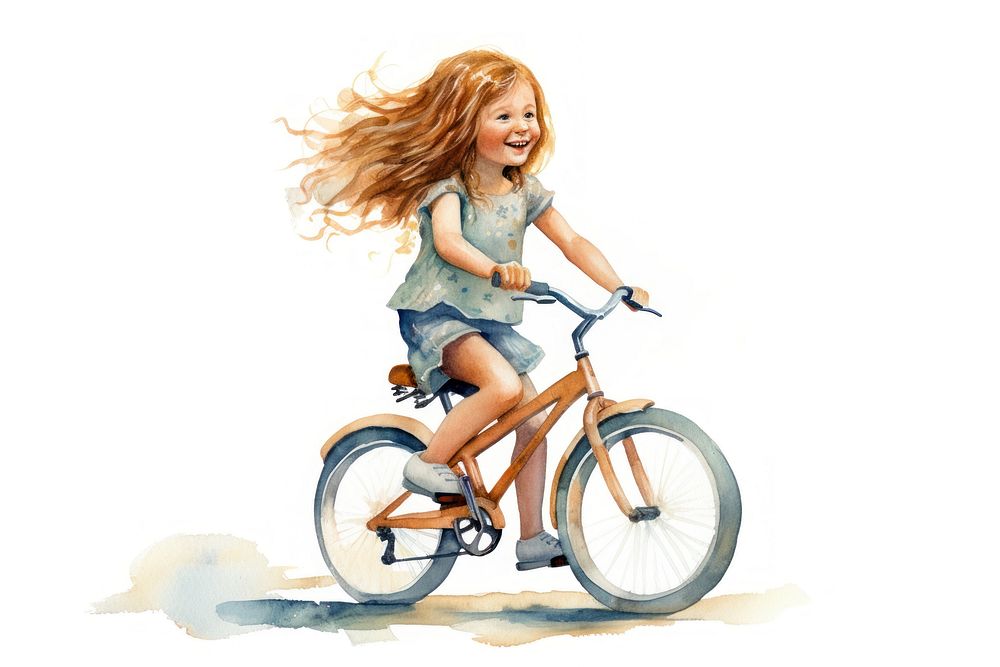 Young happy girl riding a bicycle vehicle cycling sports. AI generated Image by rawpixel.