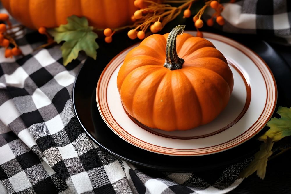 Pumpkins plate decoration vegetable. AI generated Image by rawpixel.