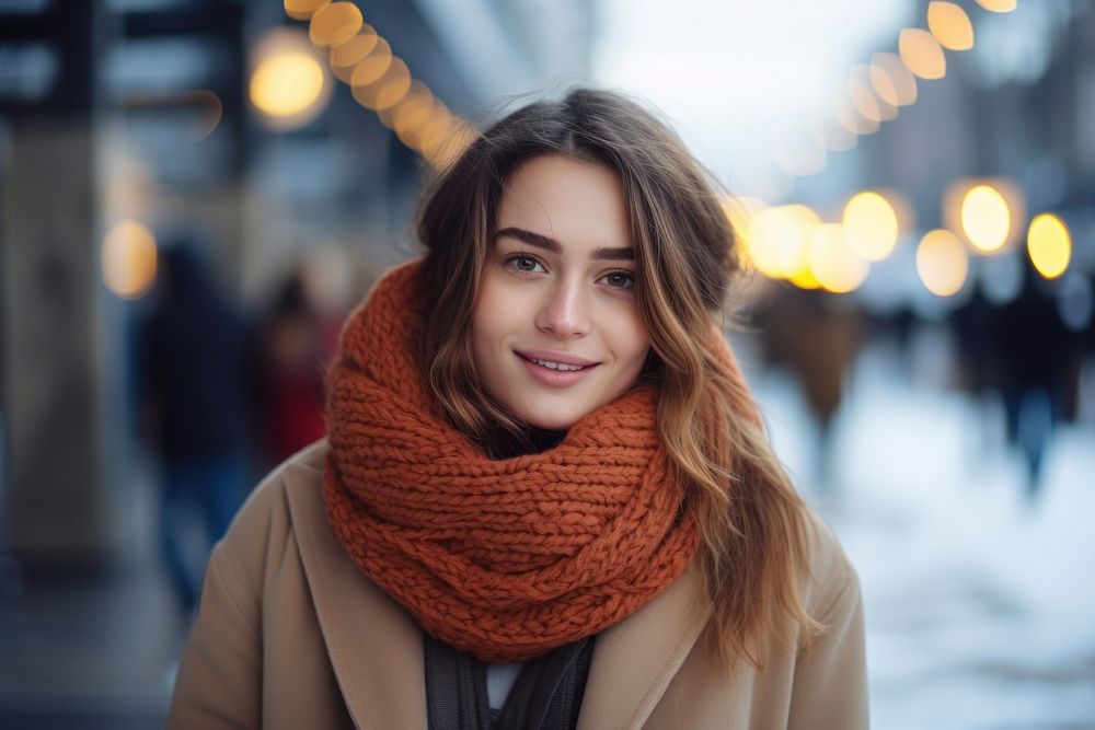 Woman portrait scarf smiling. AI | Free Photo - rawpixel