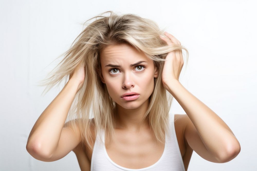 Woman messy hair portrait blonde adult. AI generated Image by rawpixel.