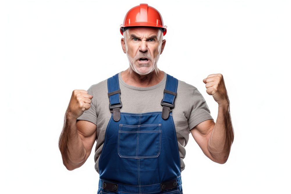 Male plumber standing portrait hardhat. AI generated Image by rawpixel.