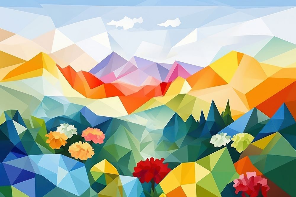 Cubism nature outdoors painting pattern. AI generated Image by rawpixel.