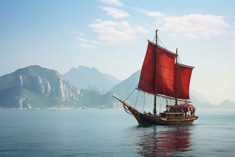 Chinese ship wapaper watercraft sailboat outdoors. AI generated Image by rawpixel.