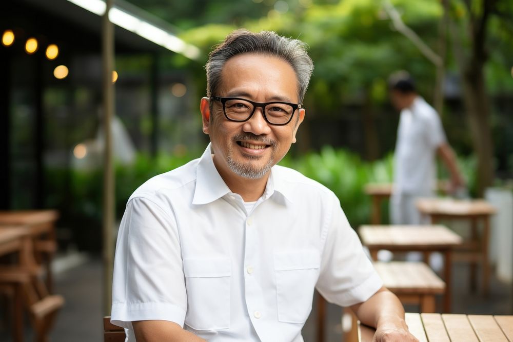 Middle-age asian man glasses adult smile. AI generated Image by rawpixel.