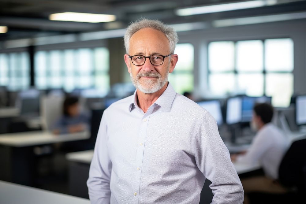 Middle-age business white man shirt portrait office. 