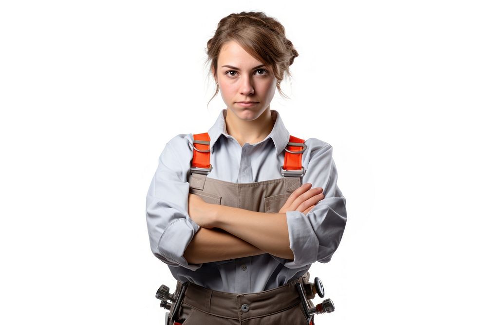 Female plumber portrait standing adult. AI generated Image by rawpixel.