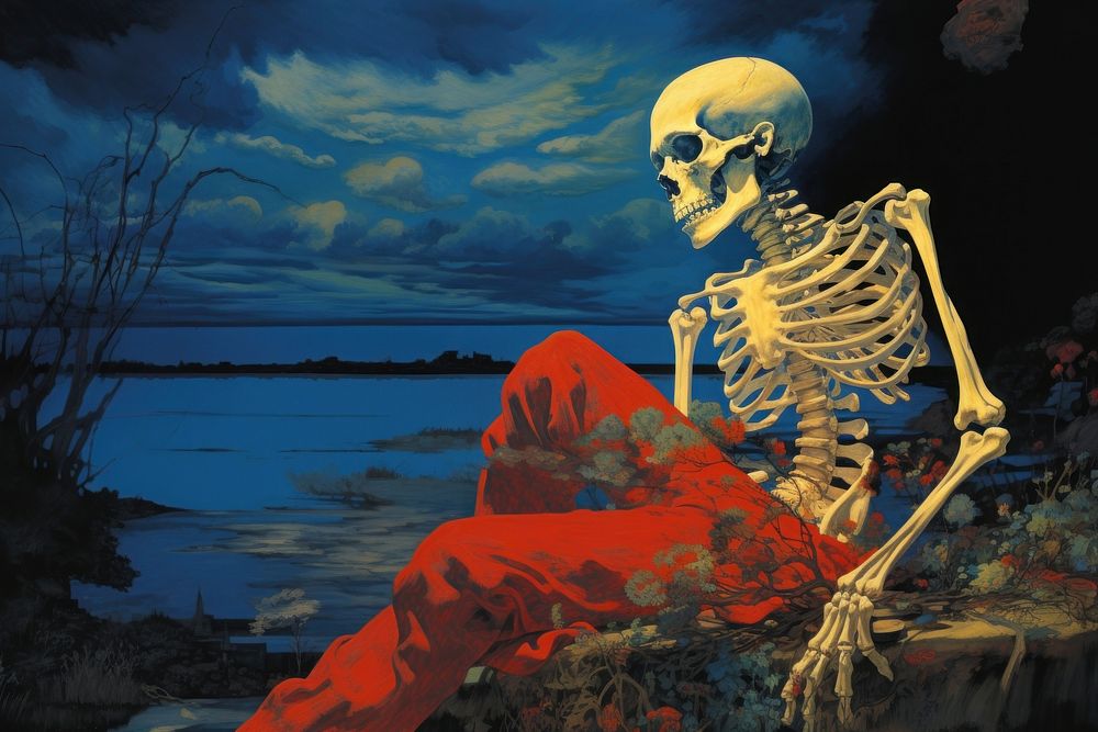 Skeleton representation darkness painting. AI generated Image by rawpixel.