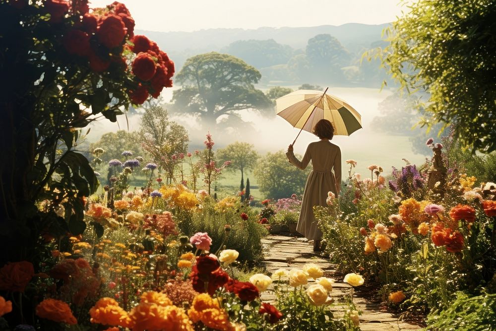 Woman gardener spring flower landscape outdoors. AI generated Image by rawpixel.