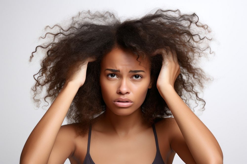 Woman messy hair portrait adult disappointment. 