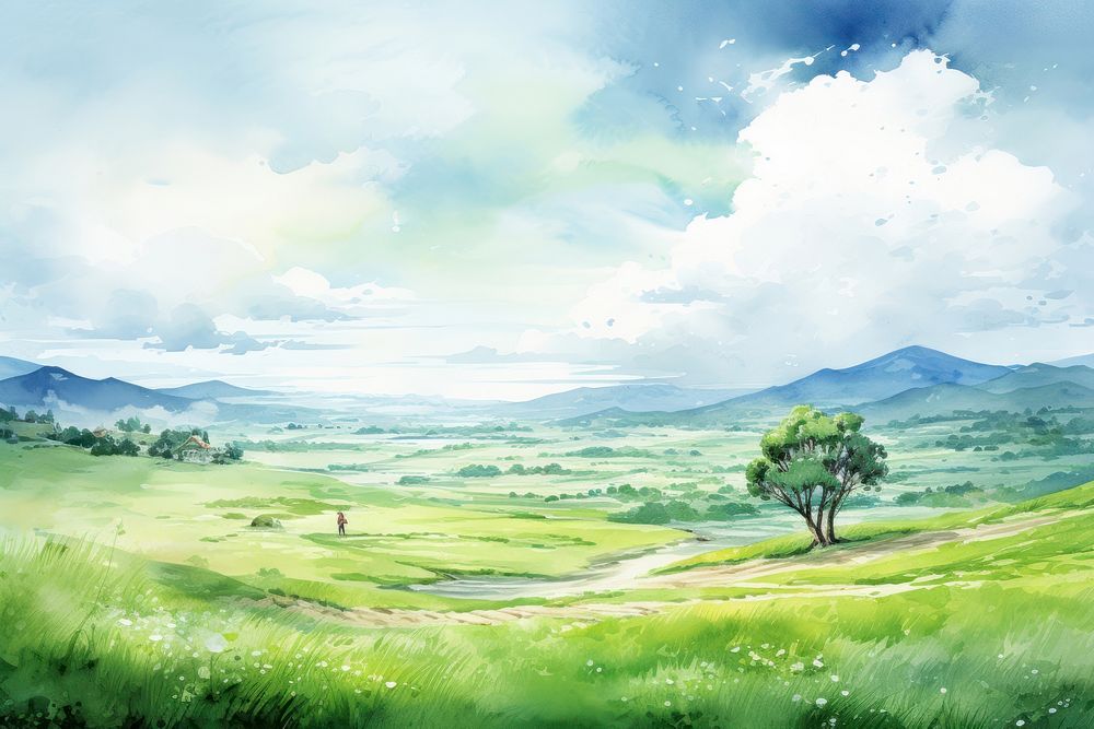 Landscape grassland outdoors nature. AI generated Image by rawpixel.