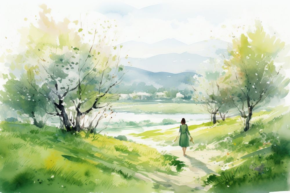 Landscape walking outdoors painting. AI generated Image by rawpixel.