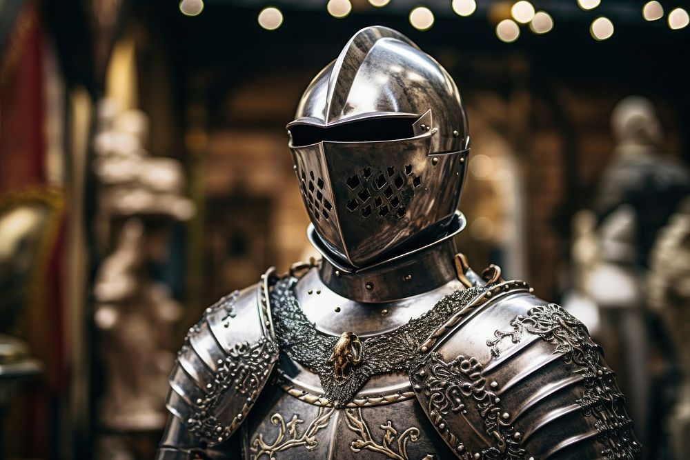 Medieval knight helmet armor representation. AI generated Image by rawpixel.