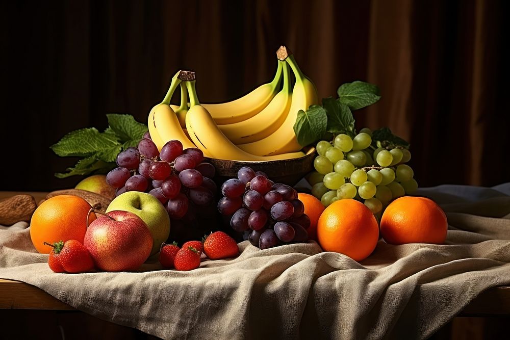 Still life setup banana grapes | Free Photo - rawpixel