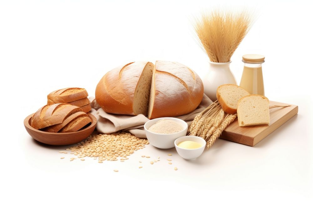 A Carbohydrate food source bread white background ingredient. AI generated Image by rawpixel.