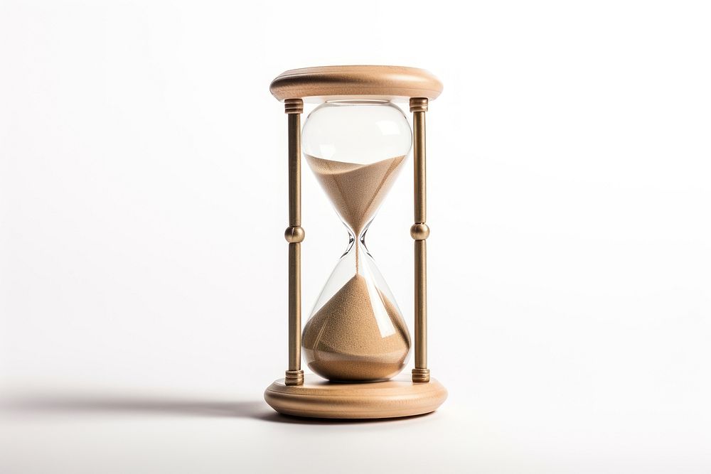 A sand clock white background hourglass deadline. AI generated Image by rawpixel.