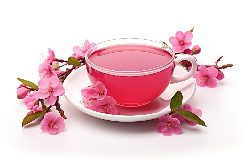 A pink spring tea blossom flower drink. AI generated Image by rawpixel.