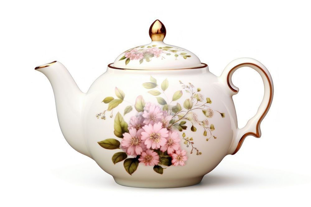 Decorative spring floral tea pot porcelain teapot white. AI generated Image by rawpixel.