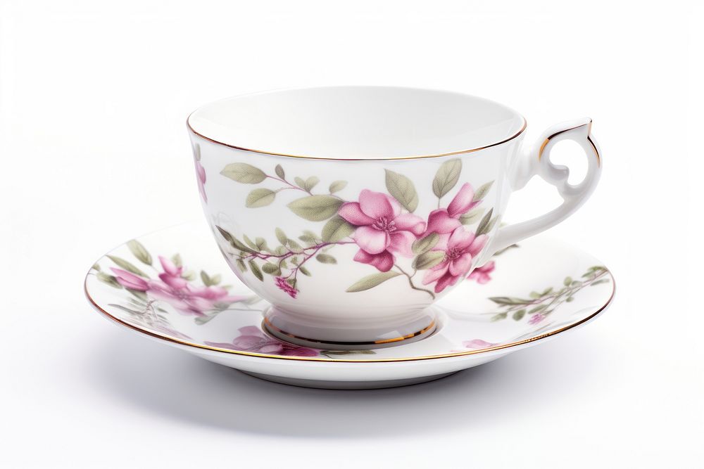 Decorative spring floral tea cup porcelain saucer mug. AI generated Image by rawpixel.