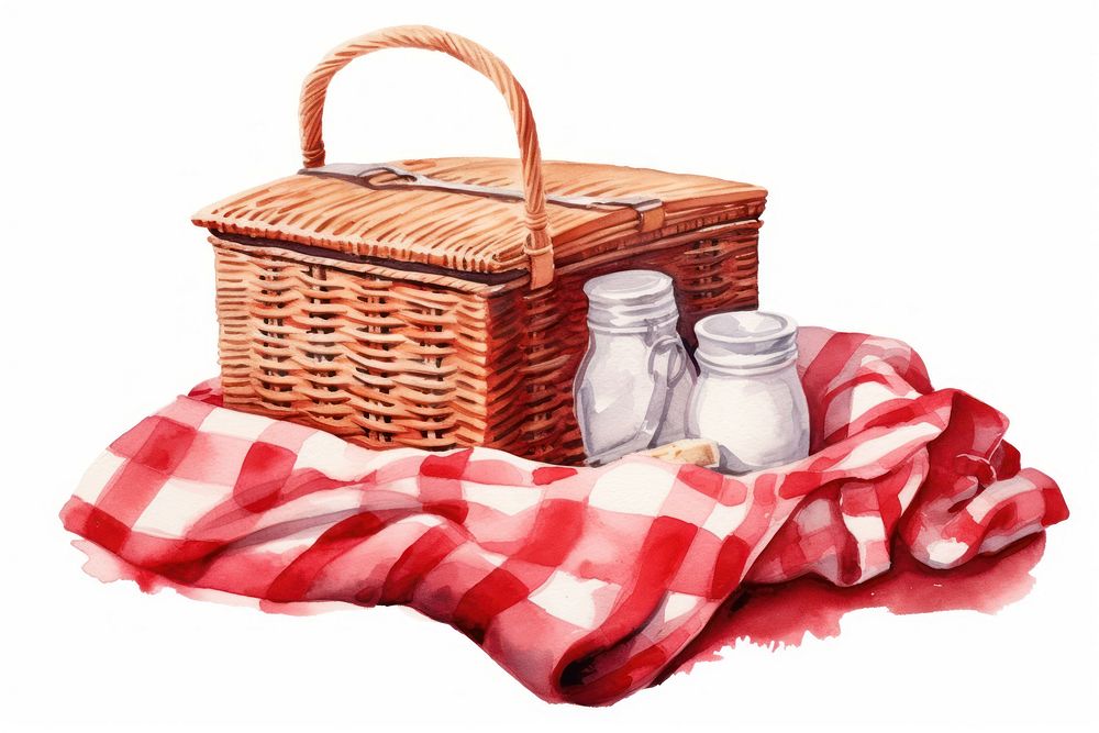 Picnic blanket basket red. AI generated Image by rawpixel.