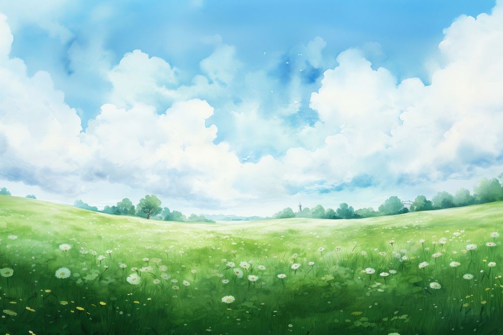 A spring grass field backgrounds grassland landscape. AI generated Image by rawpixel.