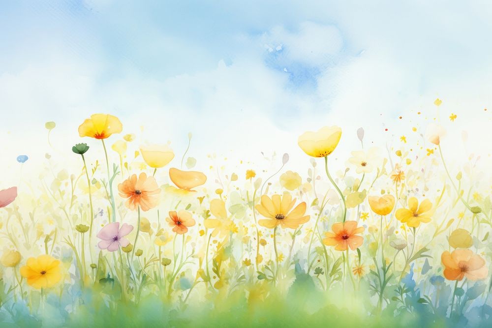 A spring flower field backgrounds grassland outdoors. AI generated Image by rawpixel.