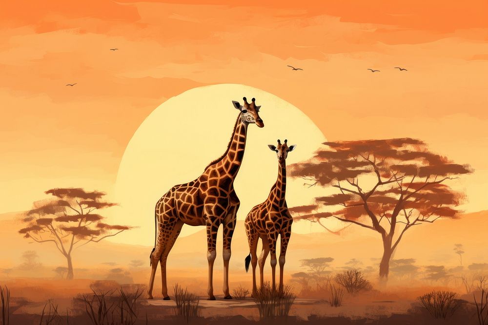 African safari giraffe wildlife outdoors. AI generated Image by rawpixel.