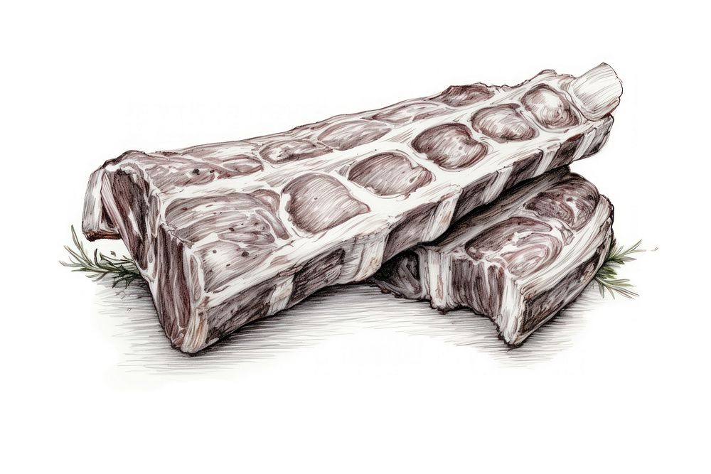 Juicy pork ribs sketch drawing food. AI generated Image by rawpixel.