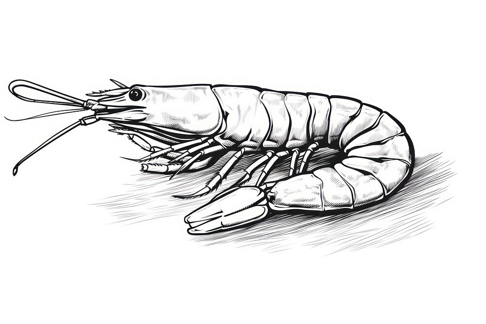 Grilled shrimp sketch seafood drawing. AI generated Image by rawpixel.