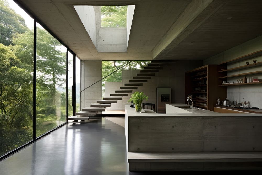 Concrete house architecture staircase building.