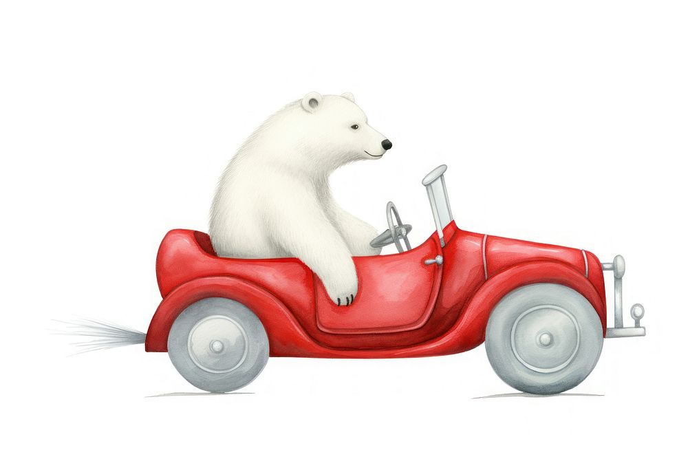 Polar Bear drives red car bear vehicle mammal. AI generated Image by rawpixel.