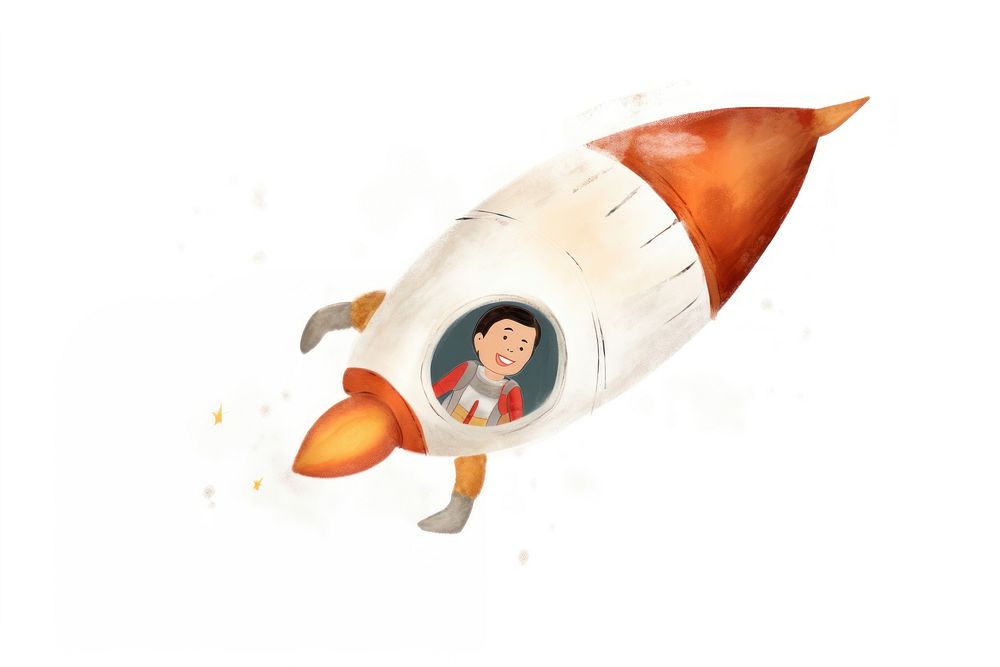 Child riding a rocket white background invertebrate dynamite. AI generated Image by rawpixel.