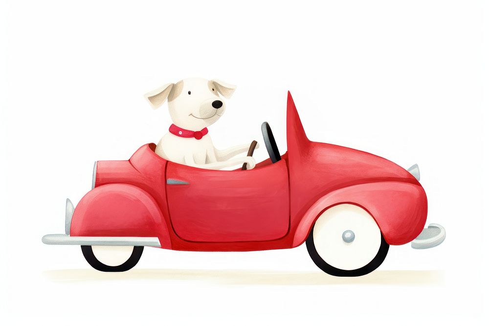 Dog drives red car vehicle white background transportation. AI generated Image by rawpixel.