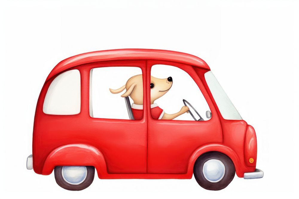 Dog drives red car vehicle travel van. AI generated Image by rawpixel.