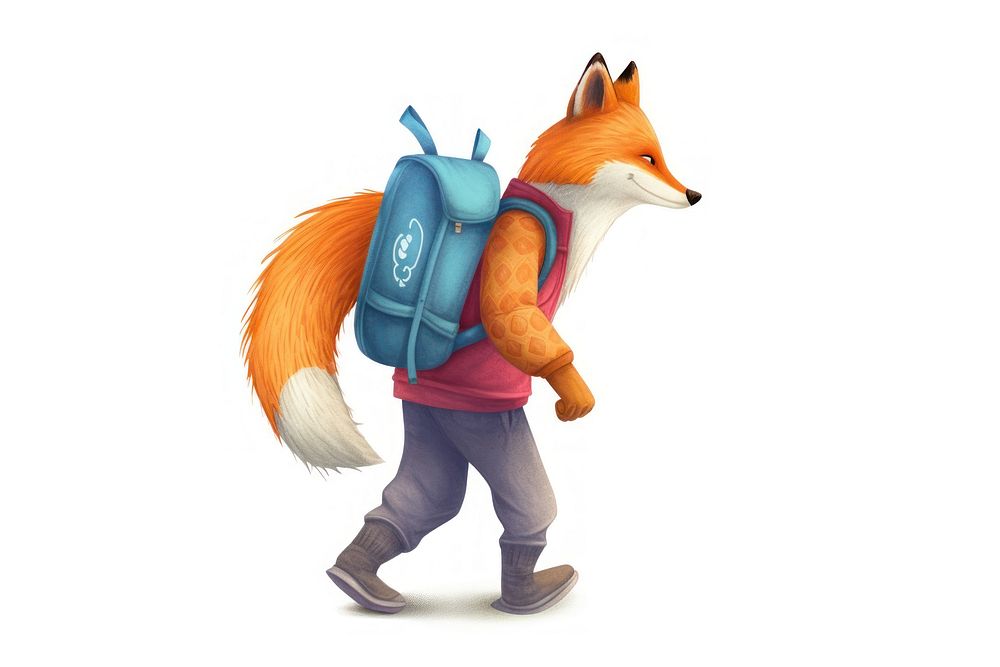 Fox hiking Carrying a bag backpack animal mammal. AI generated Image by rawpixel.