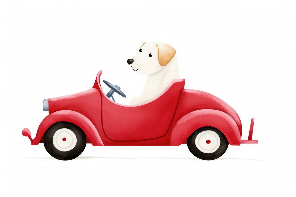 Dog drives red car vehicle mammal animal. AI generated Image by rawpixel.