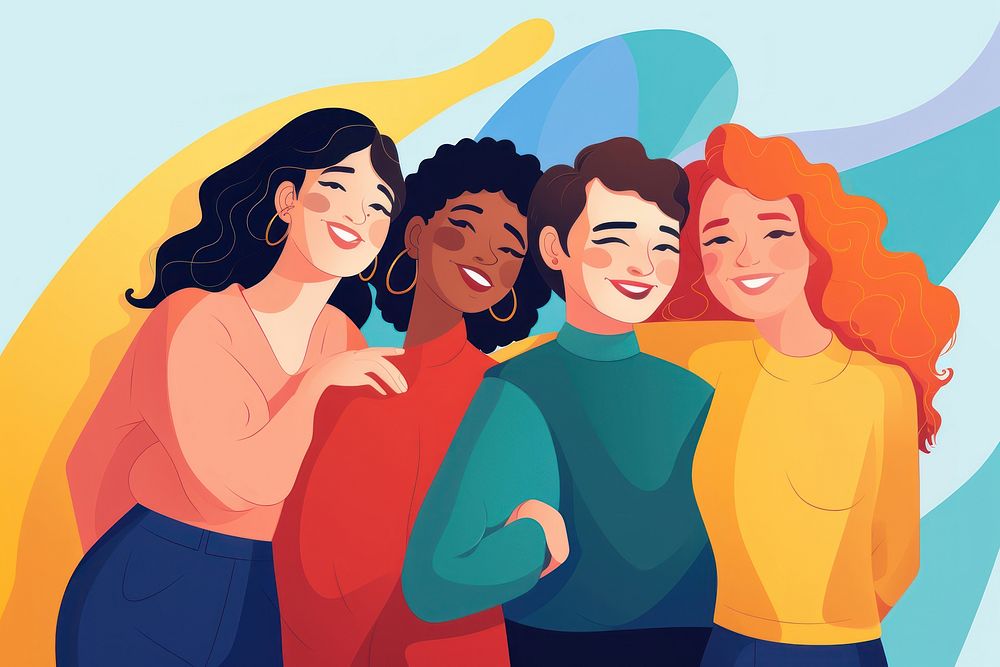 Togetherness friendship laughing cartoon. AI generated Image by rawpixel.