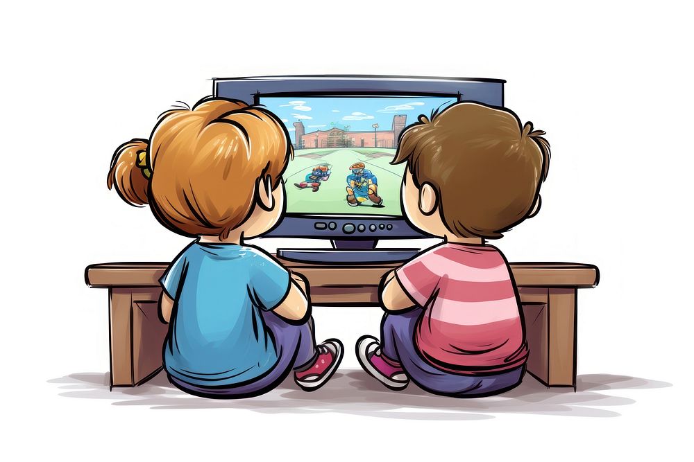 Kids playing console video game television screen adult. AI generated Image by rawpixel.