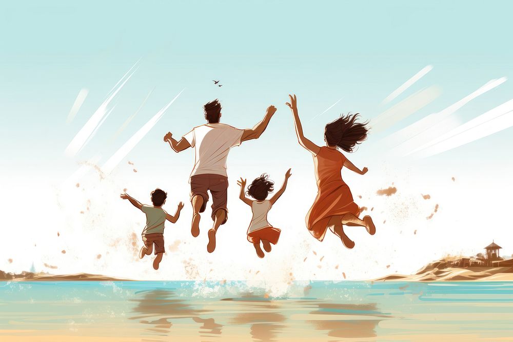 Indian family jumping outdoors holiday. AI generated Image by rawpixel.