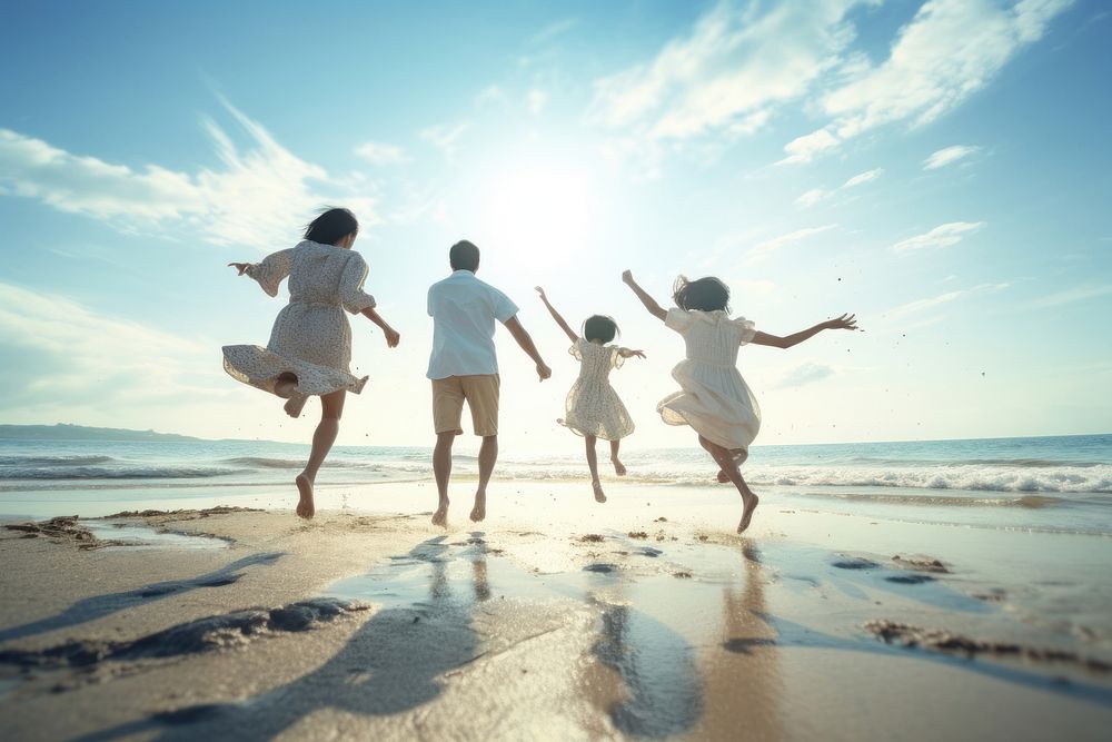 Asian family beach outdoors vacation. AI generated Image by rawpixel.