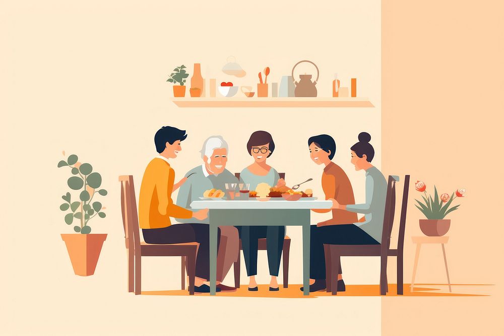 Family enjoying restaurant furniture cafeteria. AI generated Image by rawpixel.