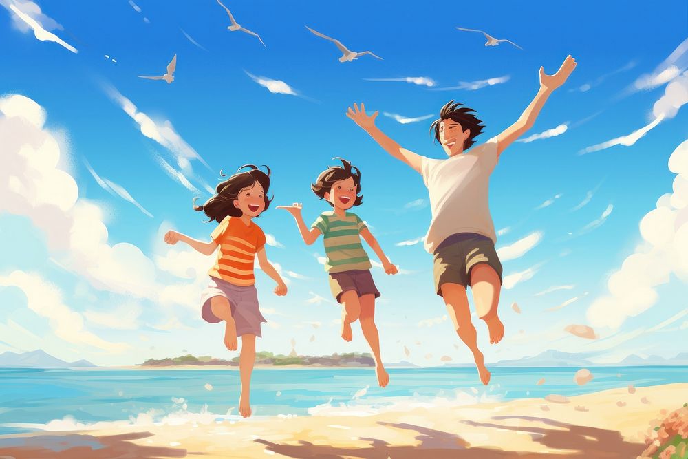 Asian family beach vacation outdoors. AI generated Image by rawpixel.