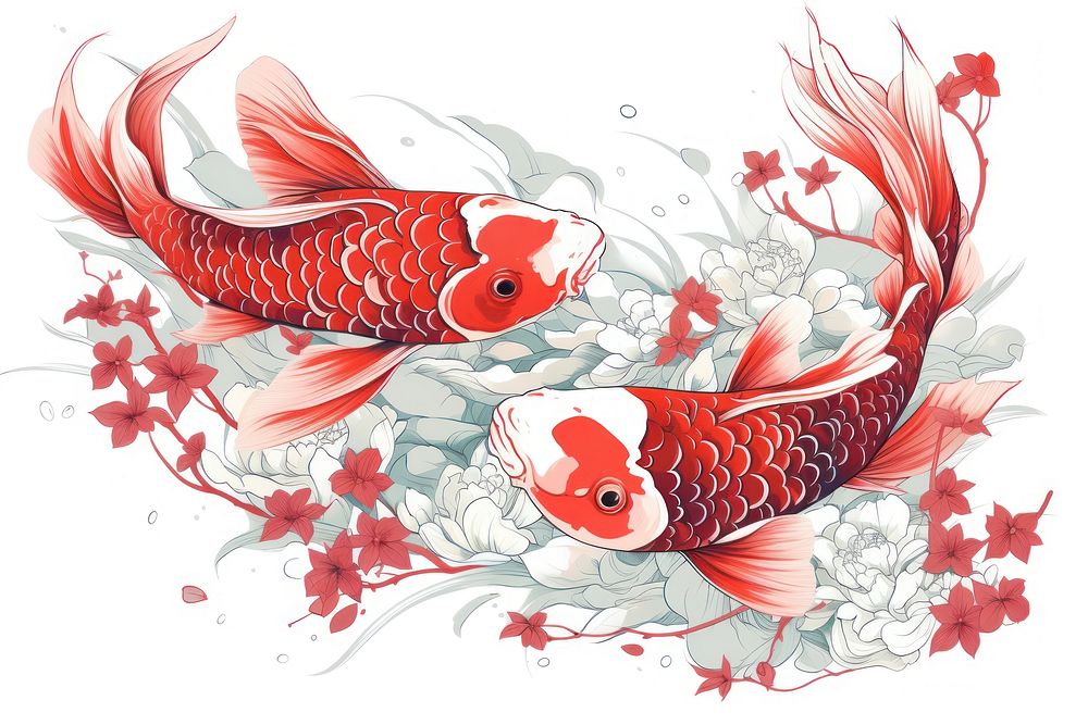 Fish koi drawing animal. AI generated Image by rawpixel.