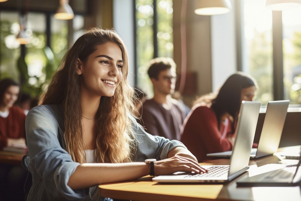 Computer student studying portrait. 