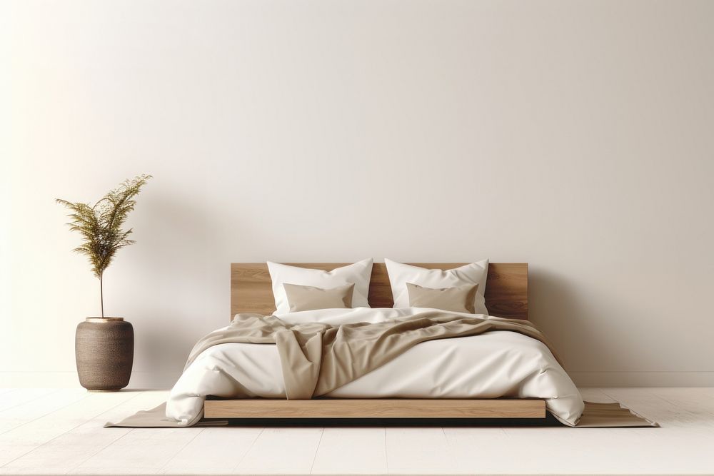 Earthy bedroom, home interior. AI generated Image by rawpixel.