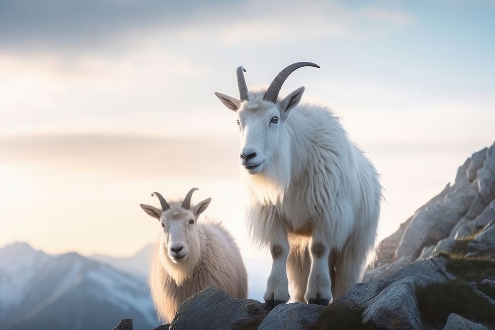 Native mountain goats livestock wildlife animal. AI generated Image by rawpixel.